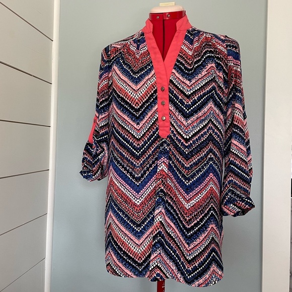 My Michelle Multicolored Split-Neck Tunic Sz S - Picture 1 of 11